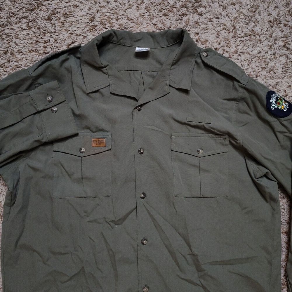 Rainforest Café Men Sz M Long Sleeve Button‎ Up Green Shirt